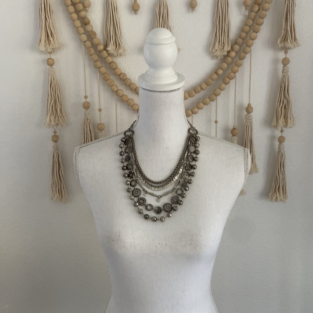 Chico’s Silver Tone Layered Statement Necklace Ch… - image 2